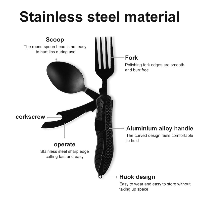 Multifunctional Stainless Steel Camping Knife Fork Spoon Set