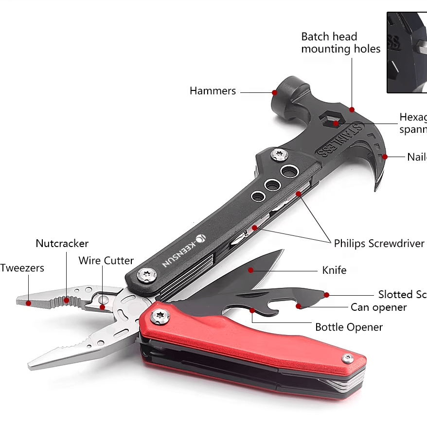 Multifunction Stainless Steel Camping Hammer Pliers Tool