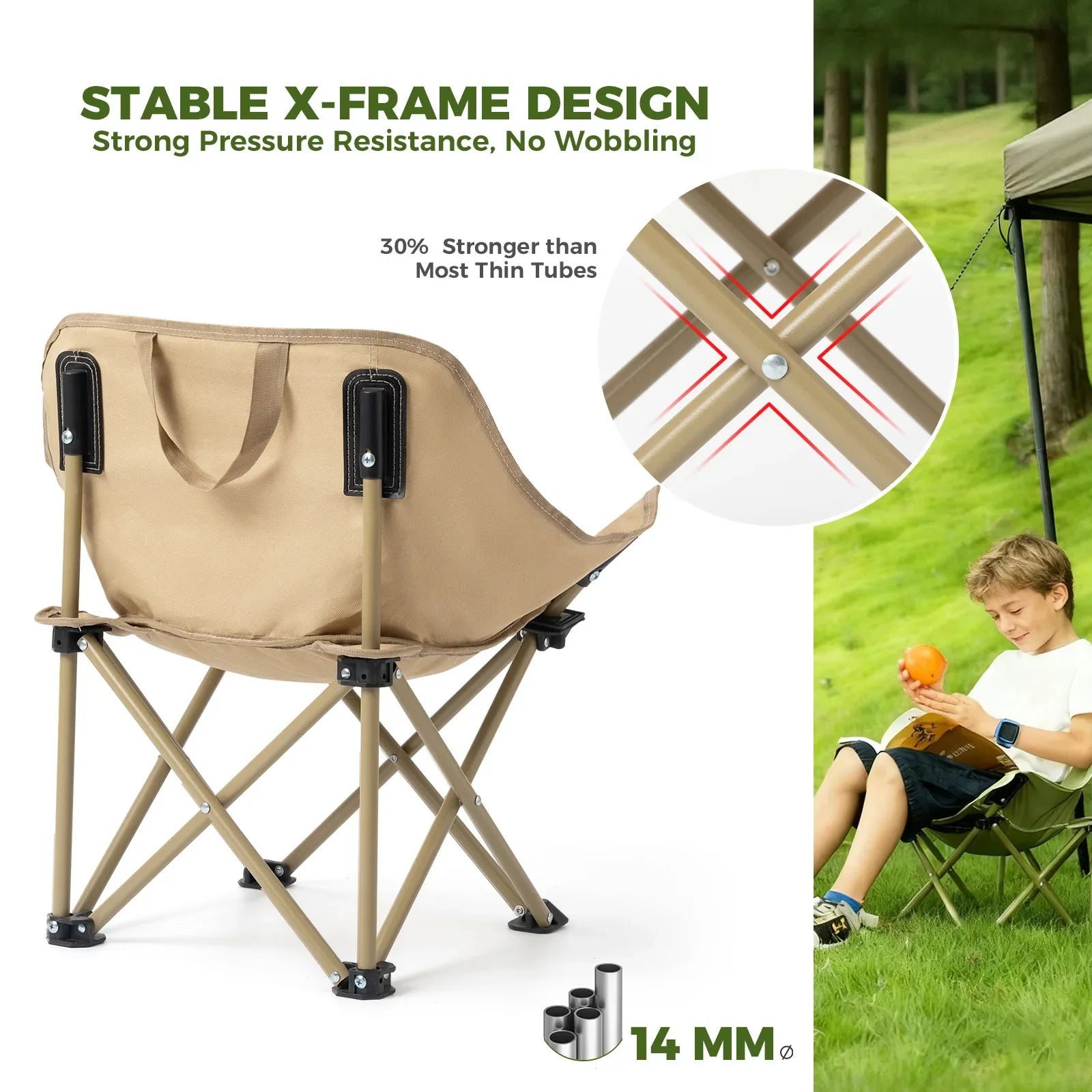 Folding Carbon Steel Camping Chair - Adult & Kids Sizes