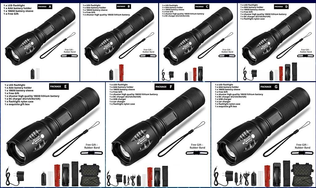 Waterproof Z45 LED Flashlight Zoomable Rechargeable Torch